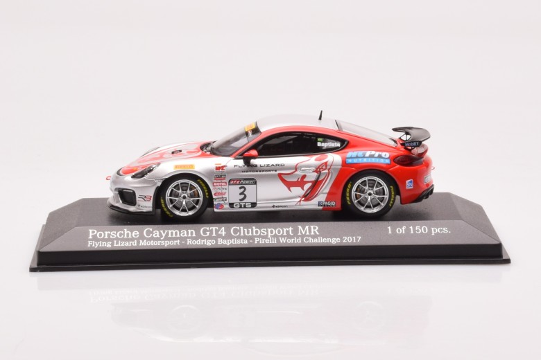 437171603  Porsche Cayman GT4 Clubsport MR n3 Flying Lizard Motorsport Rodrigo Baptista Pirelli World Challange Minichamps 1/43