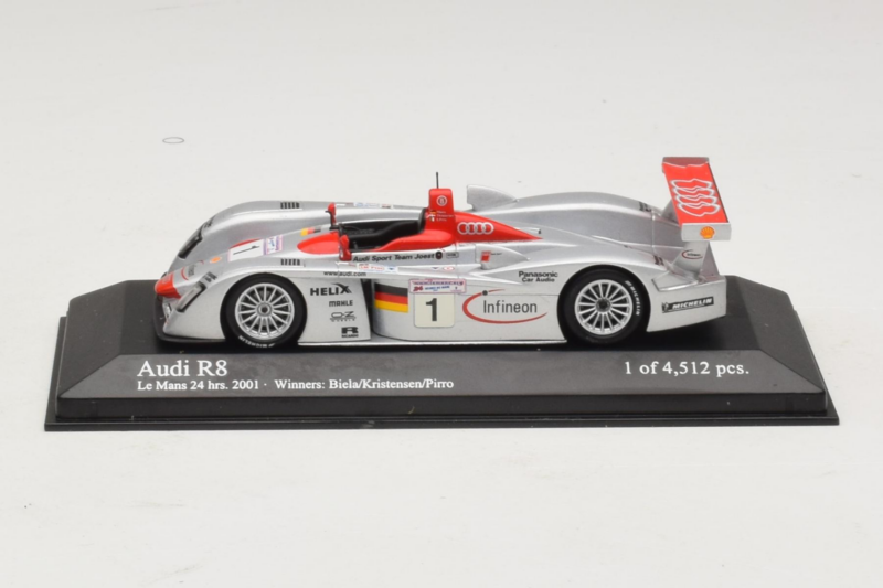 Audi R8 LMP #1 F. Biela / E. Pirro / T. Kristensen 24 Hours of Le Mans Winner 2001 Minichamps 1:43 Audi R8 LMP #1 F. Biela / E. Pirro / T. Kristensen 24 Hours of Le Mans Winner 2001 Minichamps 1:43 400011201 Diecast