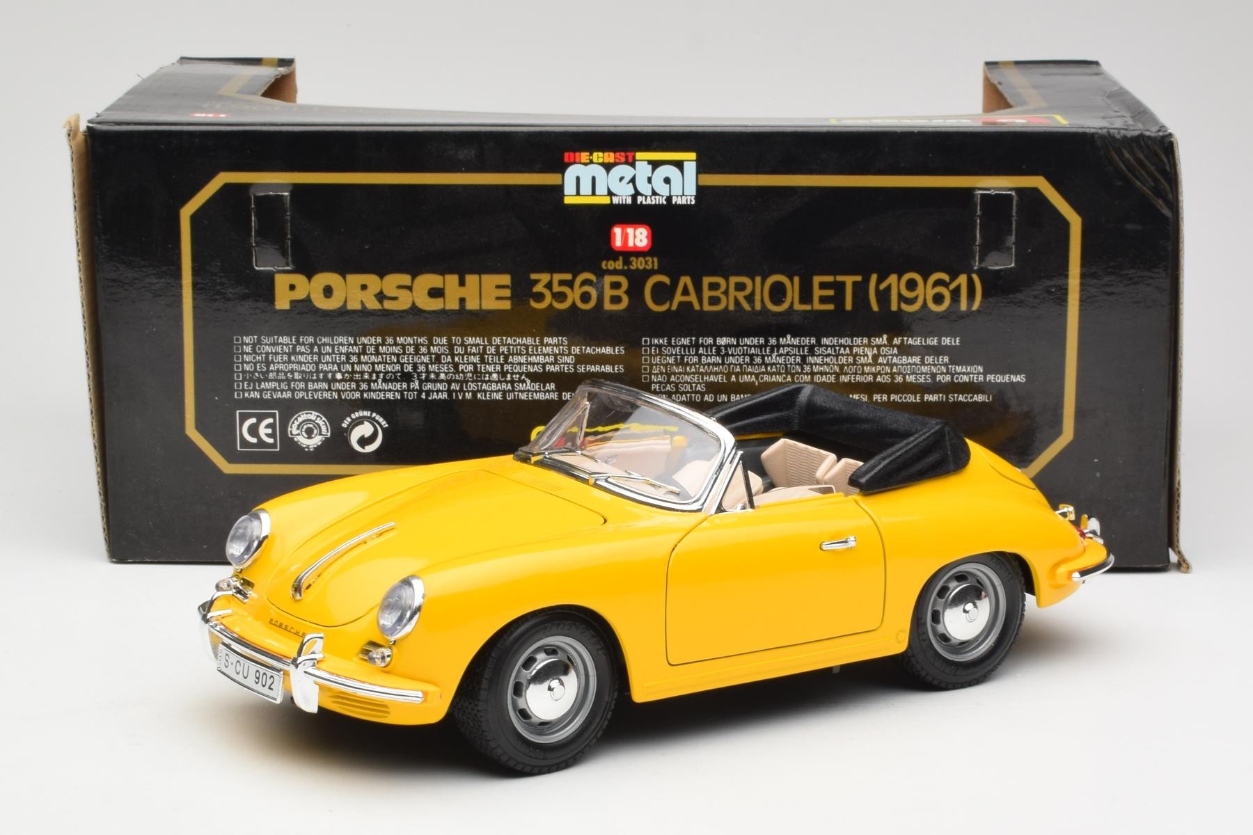 Bburago Porsche 356B Cabriolet 1:18 Yellow