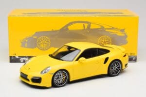 Porsche 911 991 Turbo S Yellow With Silver Wheels Minichamps 1:18 110062322 Diecast - image 8 of 8