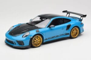 Porsche 911 991.2 GT3 RS Weissach Package Shark Blue Wording Golden Magnesium Wheels Minichamps 1:18 153068237 Diecast