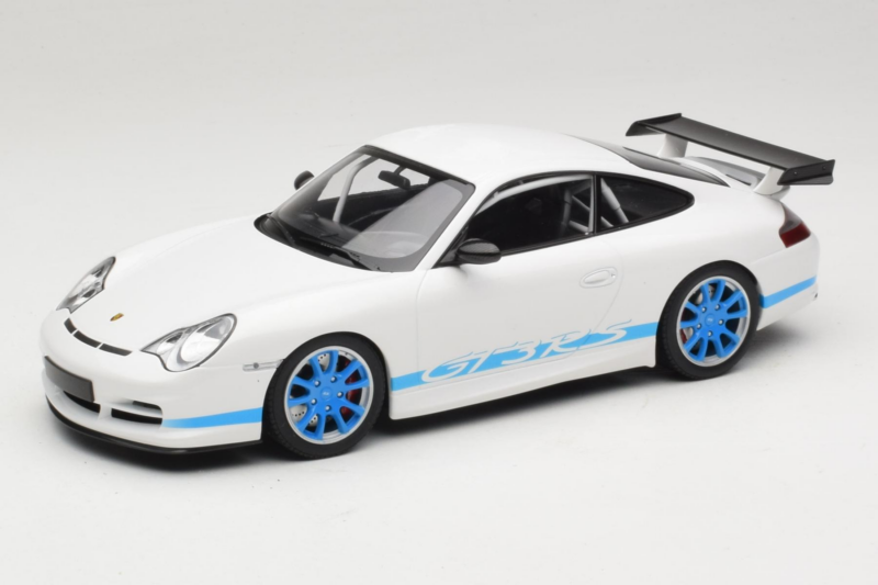 Porsche 911 996 GT3 RS White Blue Stripes Minichamps 1:18 Porsche 911 996 GT3 RS White Blue Stripes Minichamps 1:18 155062021 Diecast