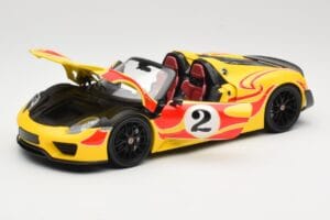 Porsche 918 Spyder Weissach Package Yellow With Stripes Minichamps 1:18 110062446 Diecast - image 2 of 8
