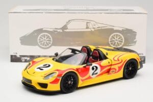 Porsche 918 Spyder Weissach Package Yellow With Stripes Minichamps 1:18 110062446 Diecast - image 8 of 8