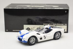 Maserati Tipo 61 #5 S. Moss / D. Gurney Camoradi ADAC 1000km Nurburgring Winner 1960 Minichamps 1:18 100601205 Diecast - image 8 of 8