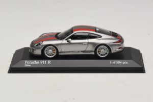 Porsche 911 991.1 R Silver With Orange Stripes Minichamps 1:43 410066222 Diecast