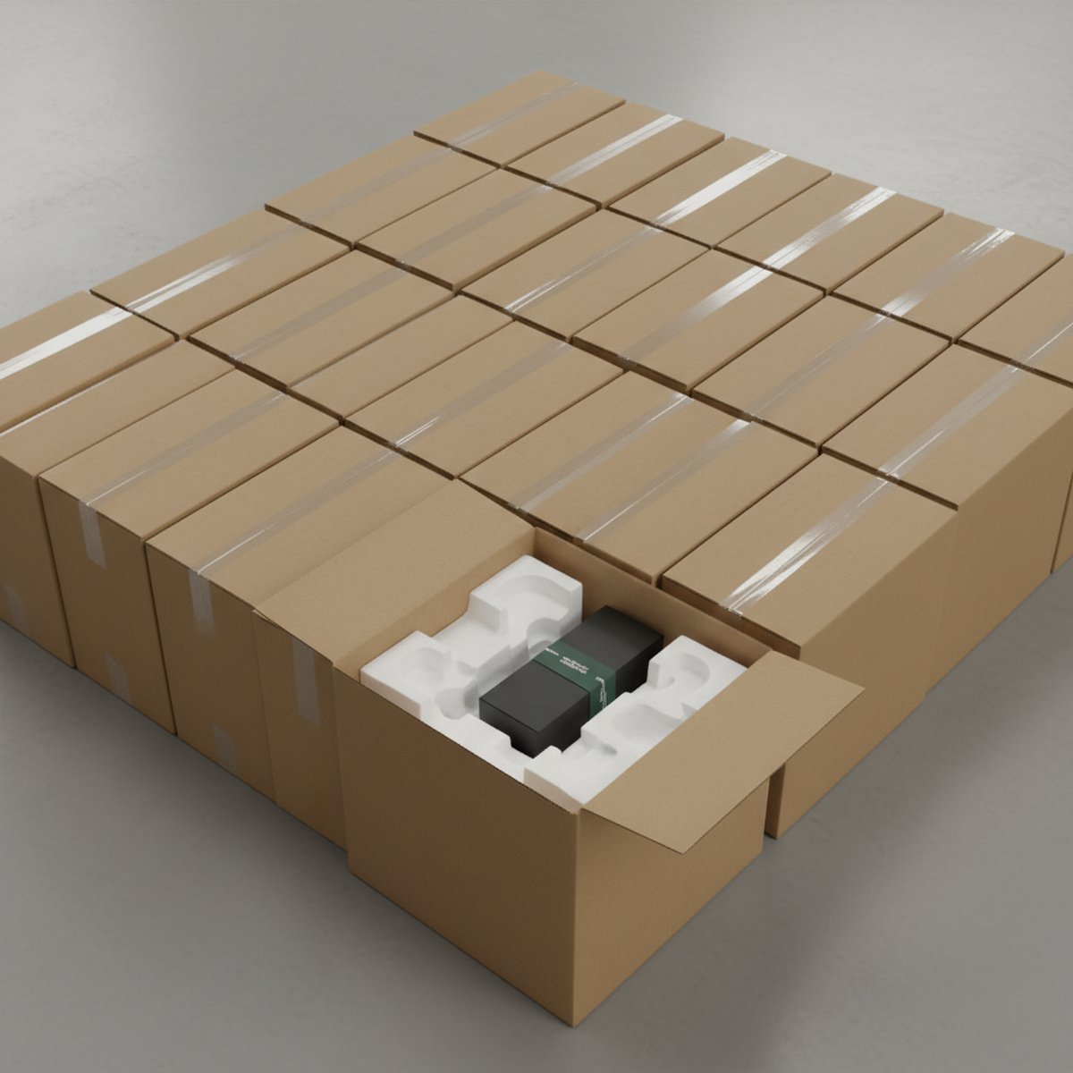 Packed B2B order boxes with protective padding ready for shipment