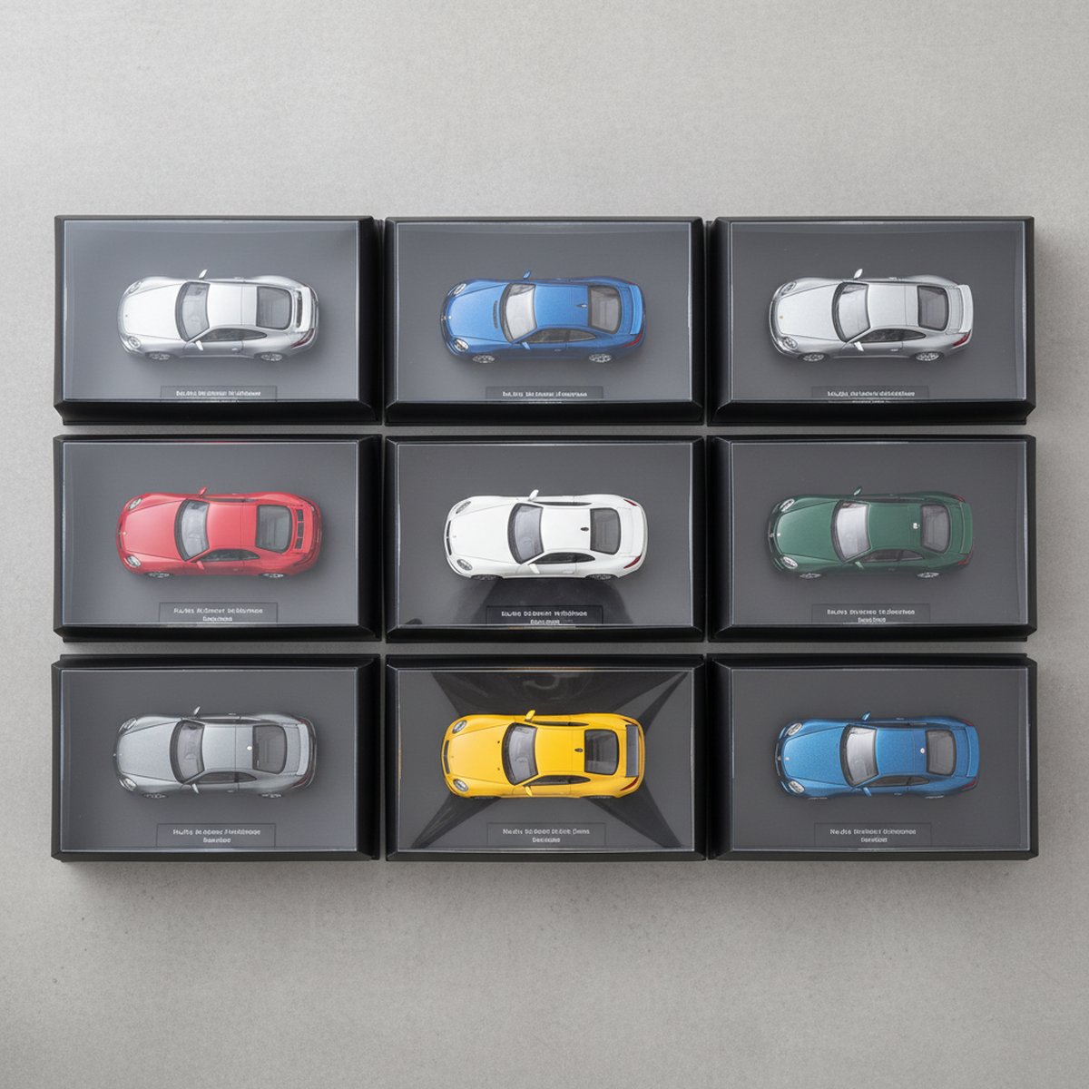Grid of 1:18 scale boxed diecast models from multiple manufacturers